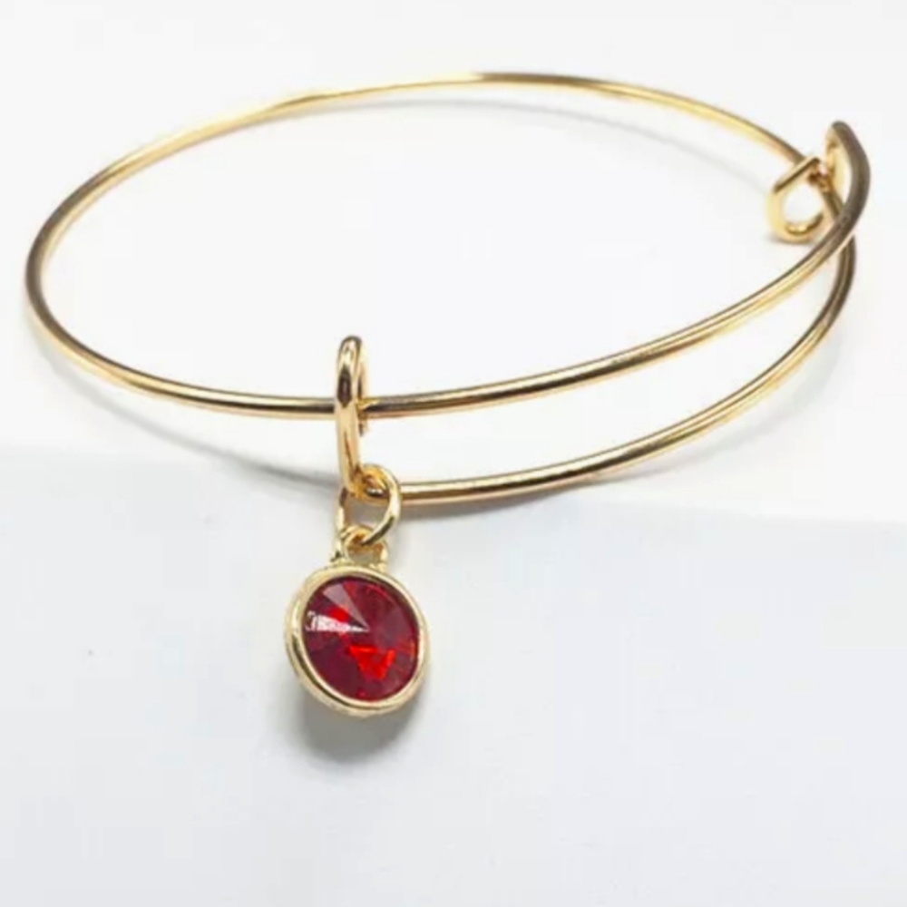 New Red January Birthstone Gold Bangle Bracelet.